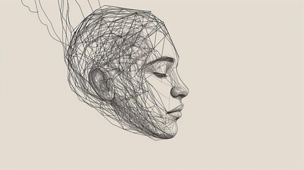A geometric and abstract wireframe illustration of a woman