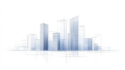 Naklejka premium Cityscape architectural design, urban planning, modern buildings, white background, construction project