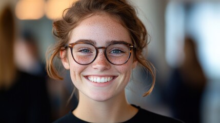 portrait of smiling young woman with freckles