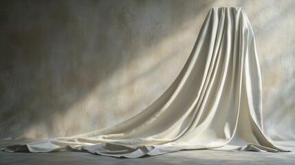 Elegant white fabric draped gracefully on a textured surface in soft natural light
