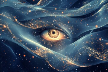 artificial intelligence. thoughts. symbols. AI. mysticism. brain. creativity. space. abstract. dark blue., futuristic atmosphere. conceptual art.