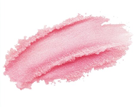 Pink sugar scrub smear, white background, beauty product