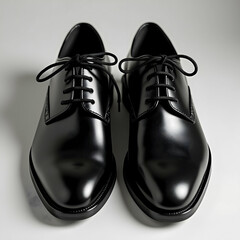"Men's Fashion Focus: Shiny Black Leather Lace-Up Shoes with Classic Design, Perfect for Formal Occasions"
