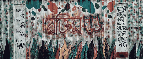 Graffiti wall background. Bengali text quotes background. Farewell graffiti with adorable quotes. Gradient background of farewell event. Colorful paint with text quotes. Bangladeshi painting artworks.