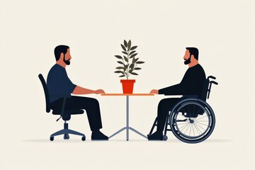 Fototapeta premium two businessmen discuss a deal at a table with a plant