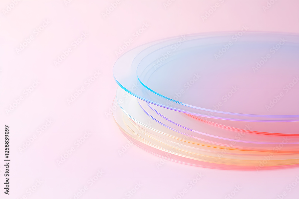 Poster pastel palette of round acrylics: a vibrant arrangement of transparent disks creates a stunning visu