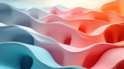Obraz premium Abstract Wavy Patterns in Soft Tones of Blue, Red, and Pink