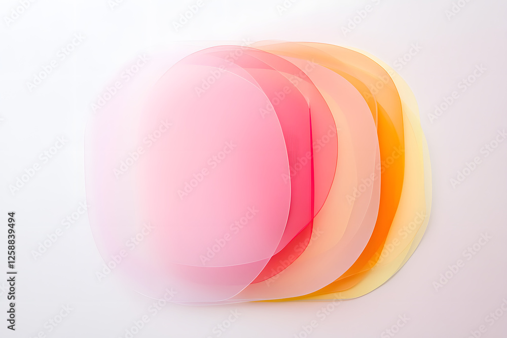 Poster colorful translucent disks overlapping in a gradient from pink to yellow. abstract and minimalist, i