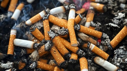 A Pile of Extinguished Cigarettes Smoking Cessation Health Hazards Tobacco Addiction