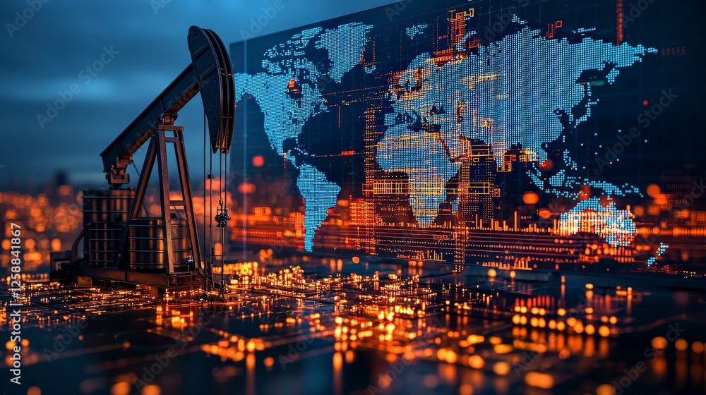 Poster a visual showcase of the intersection between oil production and advanced digital analytics, capturi