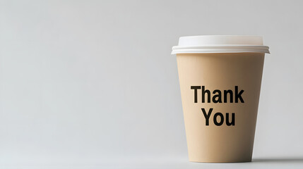 Coffee Cup Gratitude: A disposable cup expresses thanks against a plain backdrop. Simple gesture conveying appreciation with a warm beverage.