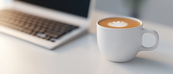 Coffee break next to a laptop