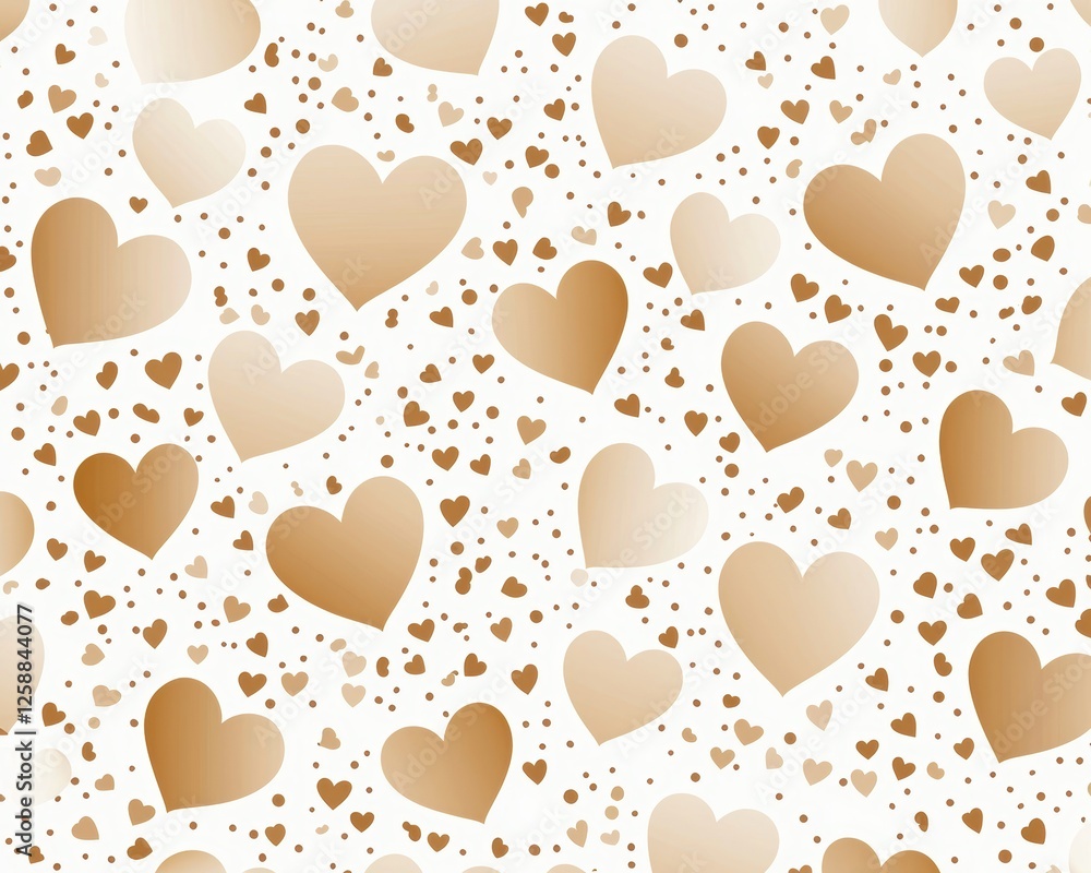 Poster a seamless pattern of golden hearts on a light background, creating a romantic and elegant design pe