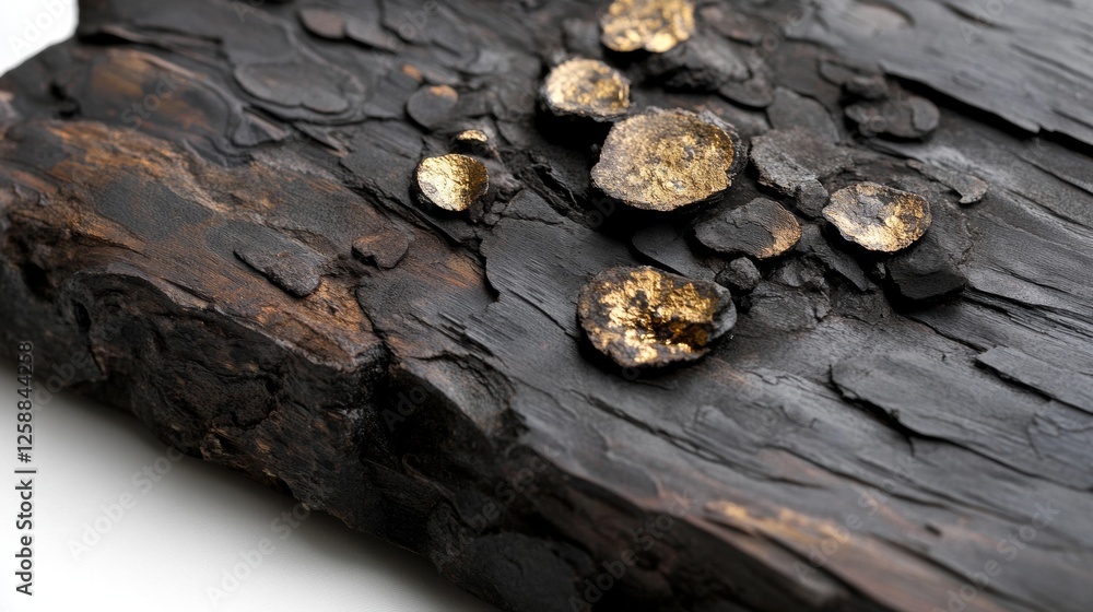 Poster artistic display of anthracite with golden highlights showcasing natural textures and contrasts in a