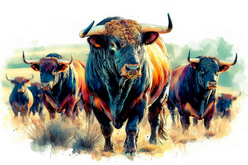 Watercolor of Spanish bulls