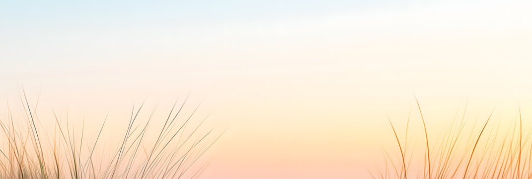 Subtle blades of grass emerge gracefully, bathed in the ethereal hues of a tranquil dawn. The image evokes serenity and the simple beauty of nature.