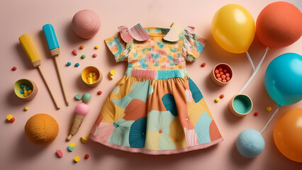 Fototapeta premium Colorful Baby Dress with Toys - Perfect for Playtime and Photoshoots