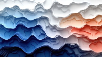 Fototapeta premium Abstract Waves of Paper Texture in Blue, White, and Orange Tones