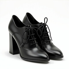 "Vintage Elegance: Black Leather Lace-Up Heels for Women with Curved Wooden Heel, Perforated Details, and Retro 1940s Flair"
