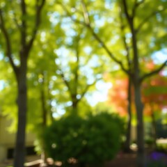 Fototapeta premium Defocused bokeh background of garden trees in sunny day Bokeh light lights background bokeh abstract light bright effect shiny