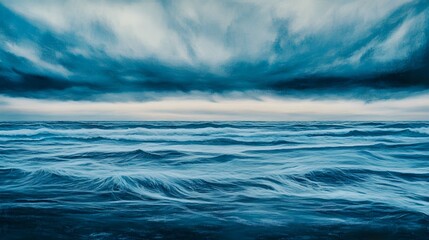 Fototapeta premium Dramatic Ocean Waves Under a Stormy Sky Seascape Painting