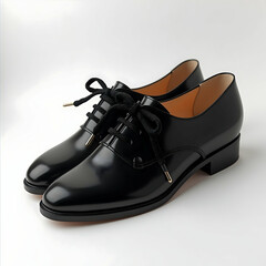 "Luxury Italian Craftsmanship: Black Leather Oxford Heels with Lace-Up Design and Perforated Detailing for a Retro 1940s Aesthetic"
