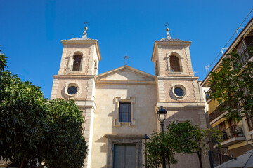 View of the facade of the Catholic church of San Juan Bautista in the homonymous square of the city...