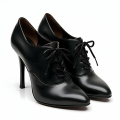 "Luxury Italian Craftsmanship: Black Leather Oxford Heels with Lace-Up Design and Perforated Detailing for a Retro 1940s Aesthetic"
