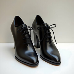 "Curved Wooden Heels and Pointed Toes: Timeless Black Leather Oxford Heels for Women in 1940s Vintage Style with Perforated Detailing"
