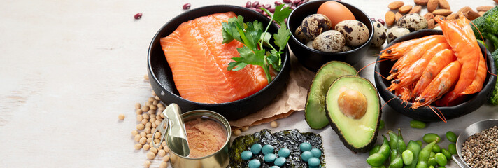 Selection food sources of omega 3 and healthy fats.