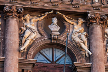 Architectural details of the Massimo Bellini Theater (Teatro Massimo Bellini, 1890). Catania,...