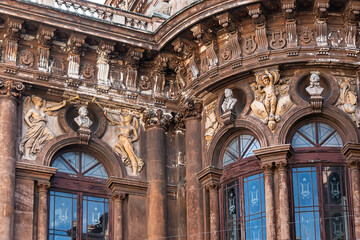 Architectural details of the Massimo Bellini Theater (Teatro Massimo Bellini, 1890). Catania, Sicily, Italy.