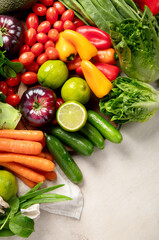 Assortment of fresh organic vegetables in rainbow colors.
