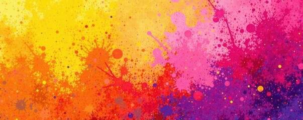 Fototapeta premium Textured paint splatter in yellow, pink, orange, violet, purple hues , canvas, hue, texture