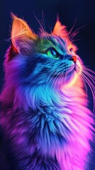 Majestic feline portrait illuminated by vivid spectrum of radiant light