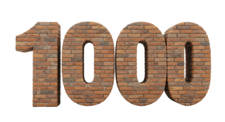 Number Thousand 1000  Digit Made Of Old Grunge Texture Wall Of Bricks isolated on transparent Background , Number Made Of Bricks PNG 
