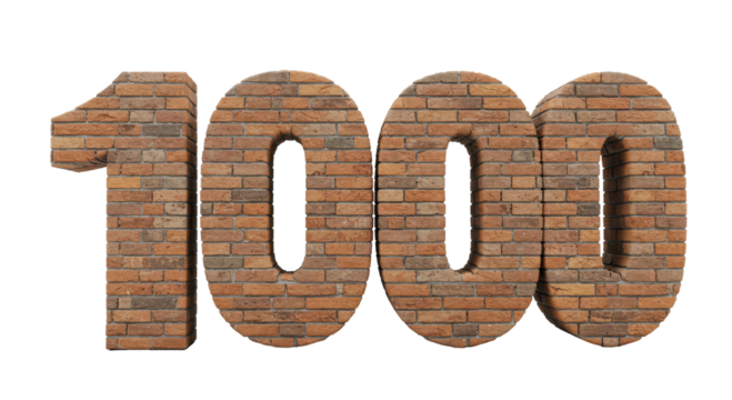 Number Thousand 1000  Digit Made Of Old Grunge Texture Wall Of Bricks isolated on transparent Background , Number Made Of Bricks PNG 
 - Powered by Adobe