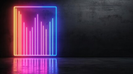 Vibrant Neon Light Rectangle Frame On Dark Concrete Wall