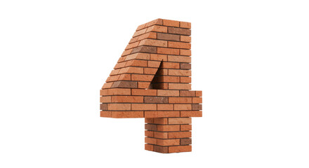 Number Four 4 Digit Made Of Old Grunge Texture Wall Of Bricks isolated on transparnet Background , Number Made Of Bricks PNG 
