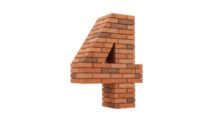 Number Four 4 Digit Made Of Old Grunge Texture Wall Of Bricks isolated on transparnet Background , Number Made Of Bricks PNG 
