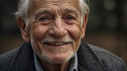 close-up portrait photograph of a smiling elderly man
