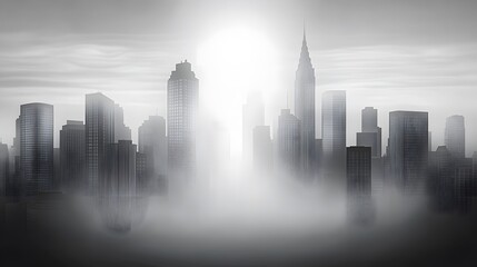Fototapeta premium Mysterious Foggy Cityscape Skyline at Dawn
