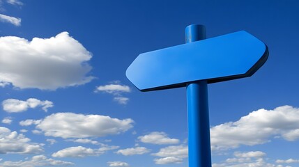 Blank Blue Signpost Against Sunny Sky with Clouds