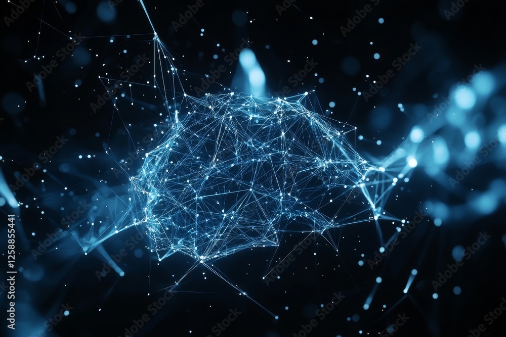 Poster digital network connecting data points, abstract background, technology concept