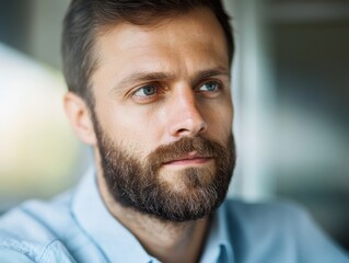 Fototapeta premium Man with Beard Looking Thoughtful