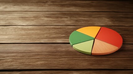 Fototapeta premium Retirement planning concept. Colorful pie chart on a wooden table surface.