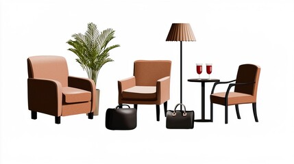 Cozy Reception Area with Furniture and Refreshments in Hotel Setting