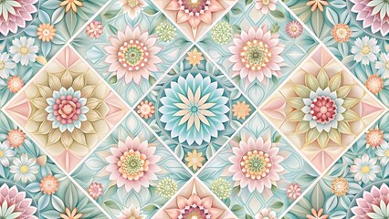 Seamless Floral Pattern, Pastel Mandala Tile Design