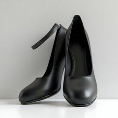 "Vintage-Inspired Designer Shoes: Black Leather Oxford Heels with Perforated Detailing, Curved Wooden Heel, and 1940s Retro Charm"
