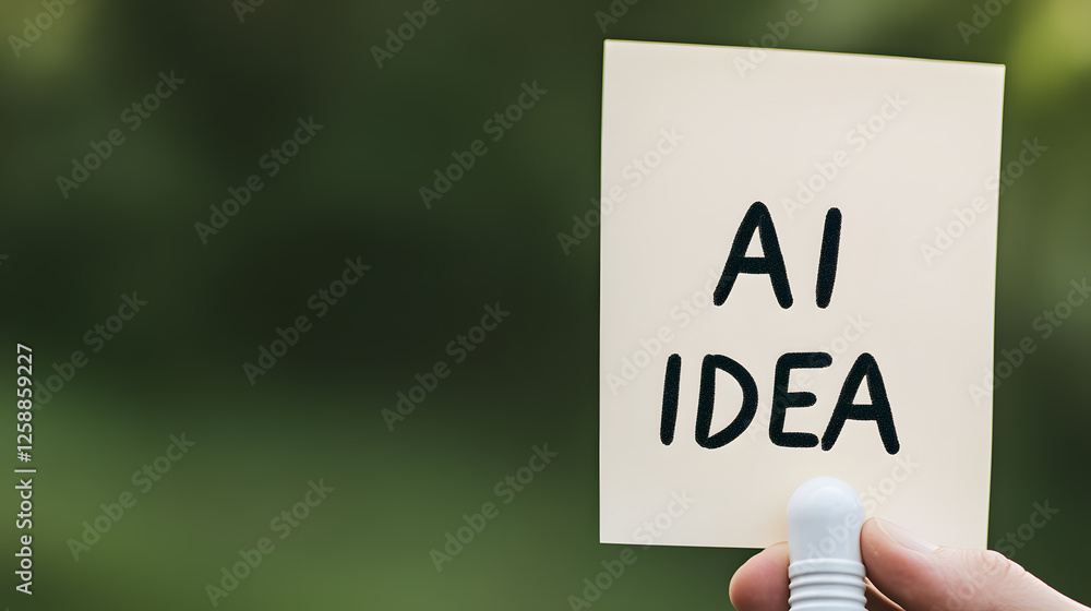 Poster ai idea note: a hand holds a sticky note with the words 